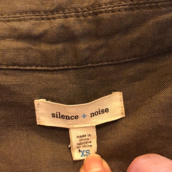 Silence & Noise Khaki Cotton Linen Blend Short Sleeve Button Down Safari Dress - Picture 12 of 13